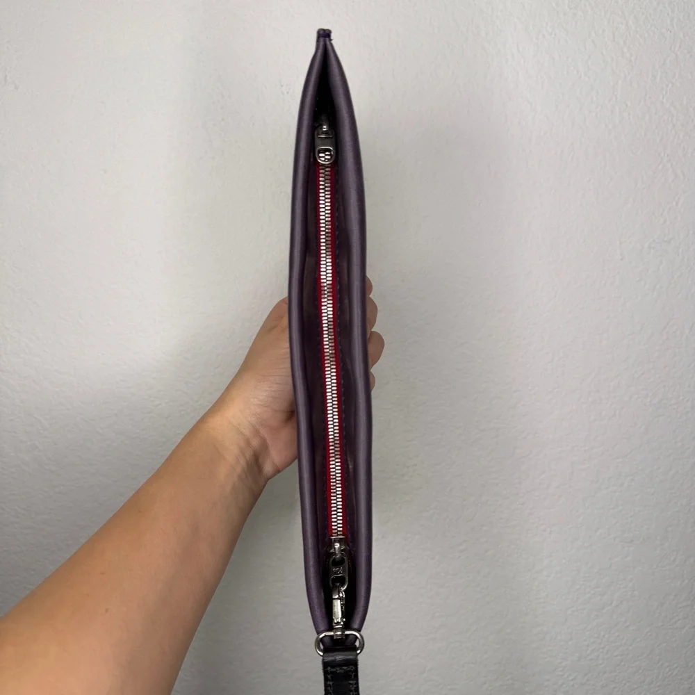 Officine 904 Purple Leather Wristlet Clutch Red Interior Silver Hardware